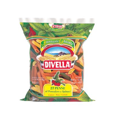 Makaronai vamzdeliai Penne su pomidorais ir špinatais, DIVELLA, 500 g